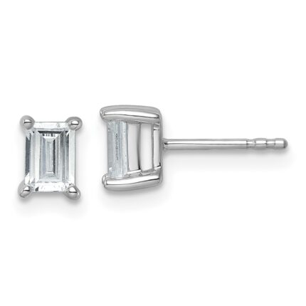 14k White Gold 1 carat Lab Grown Diamond VS/SI+ G+ Emerald Complete Four Prong Stud Earrings