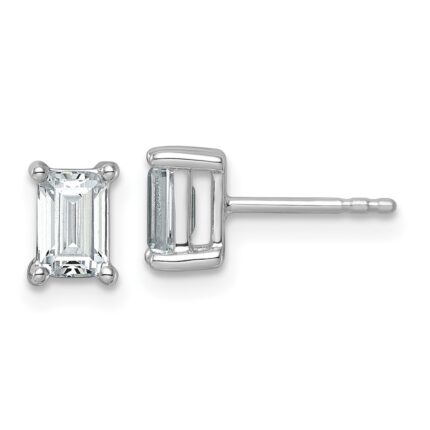 14k White Gold 1 1/2 carat Lab Grown Diamond VS/SI+ G+ Emerald Complete Four Prong Stud Earrings