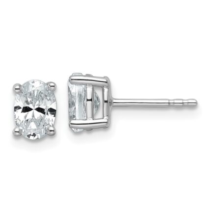 14k White Gold 1 carat Lab Grown Diamond VS+ F+ Complete Oval Four Prong Stud Earrings