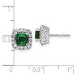 14k White Gold 3/8 carat Lab Grown Diamond VS/SI+ G+ May Birthstone Lab Created Emerald Halo Post Earrings - Image 4