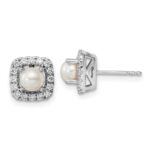 14k White Gold 3/8 carat Lab Grown Diamond VS/SI+ G+ June Birthstone Freshwater Cultered Pearl Halo Post Earrings