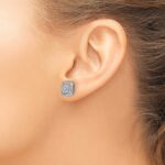 14k White Gold 7/8 carat Lab Grown Diamond VS/SI+ G+ Complete Square Halo Post Earrings - Image 3