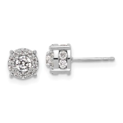 14k White Gold 1 carat Lab Grown Diamond VS/SI+ G+ Complete Round Fashion Halo Post Earrings