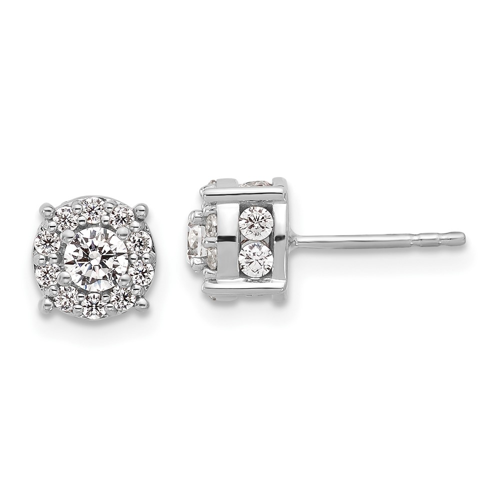 EM9203-100-WAA.jpg 14k White Gold 1 carat Lab Grown Diamond VS/SI+ G+ Complete Round Fashion Halo Post Earrings - Image 1
