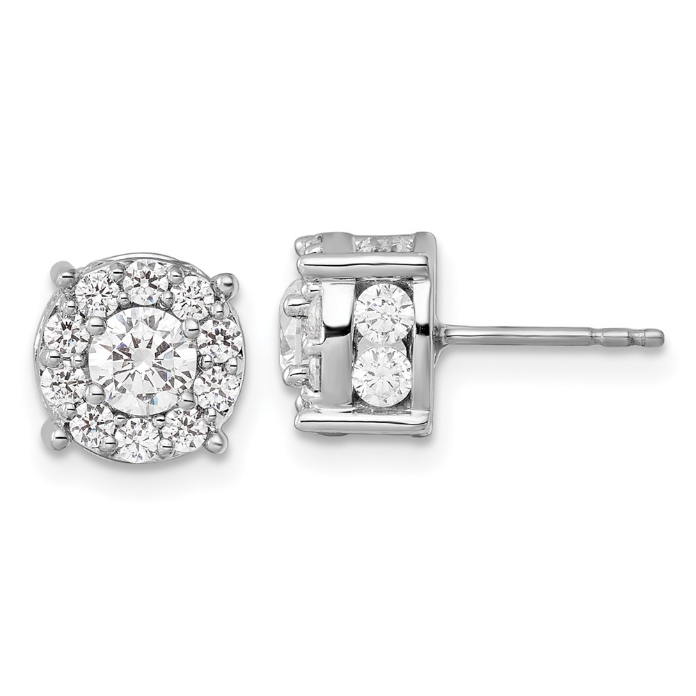 EM9203-200-WAA-1.jpg 14k White Gold 2 carat Lab Grown Diamond VS/SI+ G+ Complete Round Fashion Halo Post Earrings - Image 1