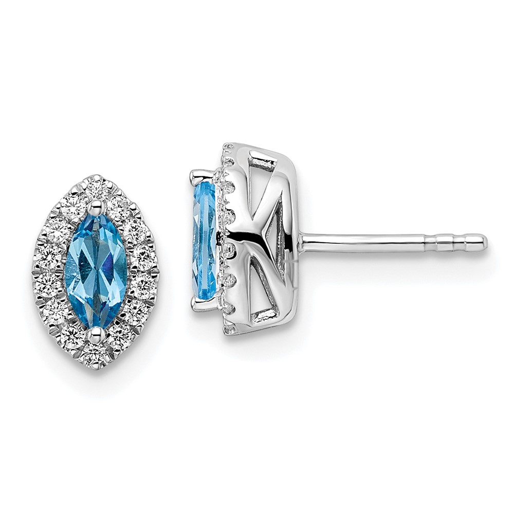 EM9354-BT-020-WAA.jpg 14k White Gold 1/5 carat Lab Grown Diamond VS/SI+ G+ and Blue Topaz December Birthstone Post Earrings - Image 1