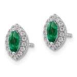 14k White Gold 1/5 carat Lab Grown Diamond VS/SI+ G+ and Lab Created Emerald May Birthstone Post Earrings - Image 2