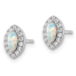 14k White Gold 1/5 carat Lab Grown Diamond VS/SI+ G+ and Lab Created Opal October Birthstone Post Earrings - Image 2