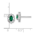 14k White Gold 1/20 carat Lab Grown Diamond VS/SI+ G+ and Oval Created Emerald Complete Halo Post Earrings - Image 4