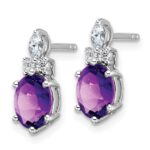 14K White Gold Diamond and 7x5 Oval February/Amethyst Post Earrings - Image 2