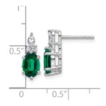 14K White Gold Diamond and 7x5 Oval May/Lab Created Emerald Post Earrings - Image 3