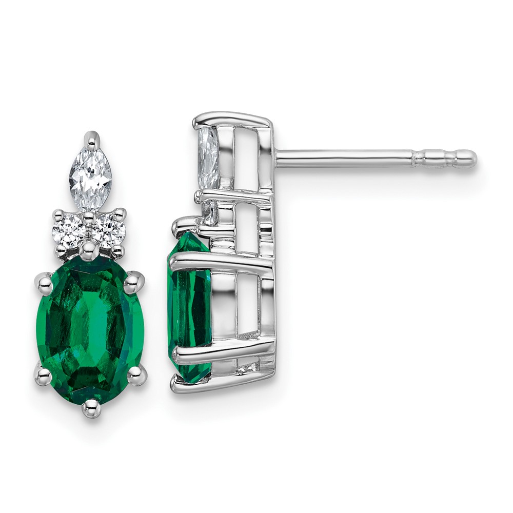 EM9791-CEM-017-WAA.jpg 14K White Gold Diamond and 7x5 Oval May/Lab Created Emerald Post Earrings - Image 1