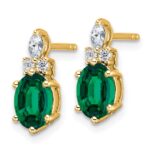 14k Diamond and 7x5 Oval May/Lab Created Emerald Post Earrings - Image 2