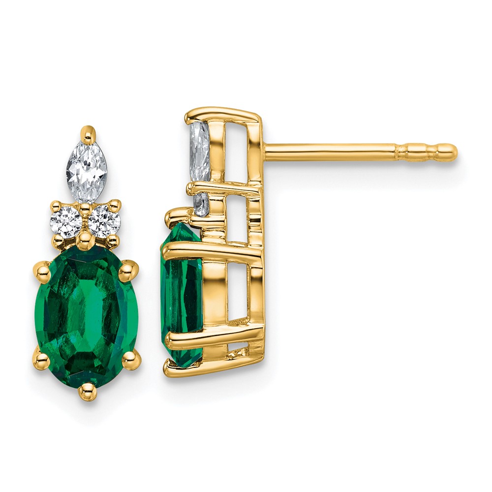 EM9791-CEM-017-YAA.jpg 14k Diamond and 7x5 Oval May/Lab Created Emerald Post Earrings - Image 1