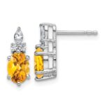 14K White Gold Diamond and 7x5 Oval November/Citrine Post Earrings