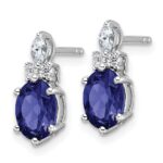14K White Gold Diamond and 7x5 Oval September/Lab Created Sapphire Post Earrings - Image 2