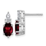 14K White Gold Diamond and 7x5 Oval January/Garnet Post Earrings