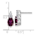 14K White Gold Diamond and 7x5 Oval June/Rhodolite Garnet Post Earrings - Image 3