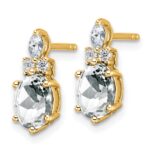 14k Diamond and 7x5 Oval April/White Topaz Post Earrings - Image 2