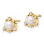 14k 1/10 carat Lab Grown Diamond VS/SI+ G+ and 5.50 mm Round Freshwater Cultured Pearl Post Earrings - Image 2