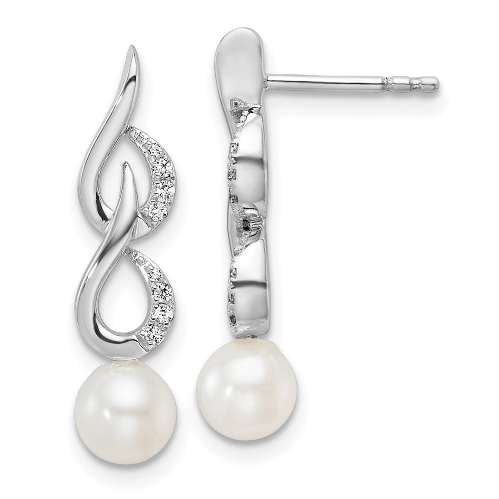 EM9995-007-WAA.jpg 14K White Gold Polished 1/15 carat Diamond and White Freshwater Cultured Pearl Drop Post Earrings - Image 1