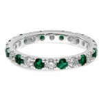 14k White Gold 7/8 carat Lab Grown Diamond VS/SI+ G+ and Lab Created Emerald Size 8 Eternity Band - Image 4