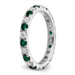 14k White Gold 3/4 carat Lab Grown Diamond VS/SI+ G+ and Lab Created Emerald Size 6 Eternity Band - Image 5