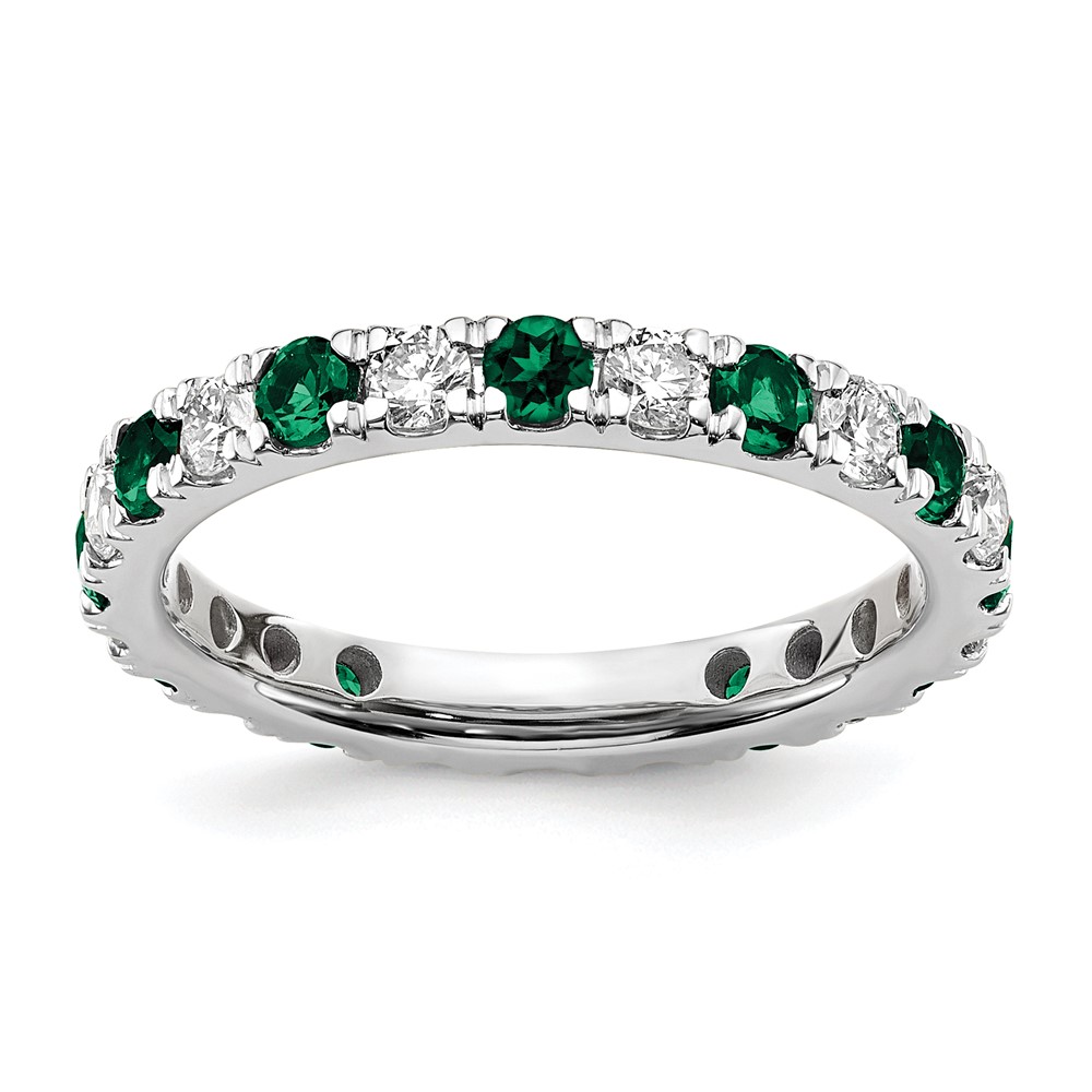 ET0048-CEM-070-7WAA.jpg 14k White Gold 3/8 carat Lab Grown Diamond VS/SI+ G+ and Lab Created Emerald Size 5 Eternity Band - Image 1