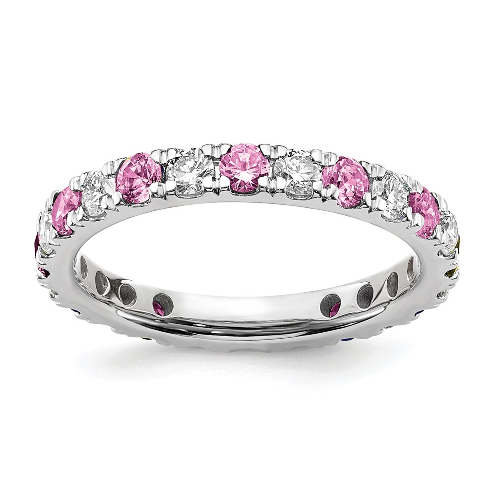 ET0048-CPS-070-7WAA-3.jpg 14k White Gold 3/8 carat Lab Grown Diamond VS/SI+ G+ and Lab Created Pink Sapphire Size 5 Eternity Band - Image 1