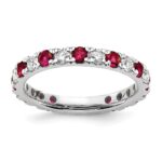14k White Gold 7/8 carat Lab Grown Diamond VS/SI+ G+ and Lab Created Ruby Size 8.5 Eternity Band
