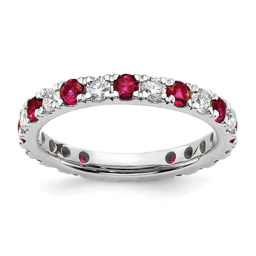 ET0048-CRU-070-7WAA.jpg 14k White Gold 3/4 carat Lab Grown Diamond VS/SI+ G+ and Lab Created Ruby Size 4.5 Eternity Band - Image 1