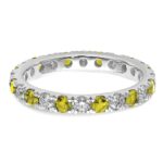 14k White Gold 3/4 carat Lab Grown Diamond VS/SI+ G+ and Lab Created Yellow Sapphire Size 6.5 Eternity Band - Image 4