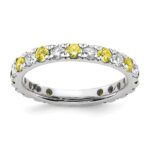 14k White Gold 3/8 carat Lab Grown Diamond VS/SI+ G+ and Lab Created Yellow Sapphire Size 5 Eternity Band