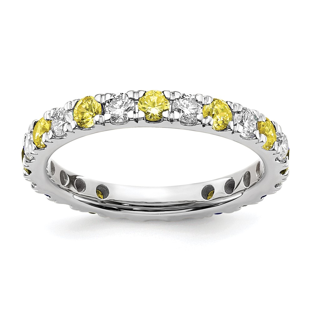ET0048-CYS-070-7WAA.jpg 14k White Gold 3/4 carat Lab Grown Diamond VS/SI+ G+ and Lab Created Yellow Sapphire Size 4.5 Eternity Band - Image 1