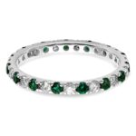 14k White Gold 1/2 carat Lab Grown Diamond VS/SI+ G+ and Lab Created Emerald Size 9 Eternity Band - Image 3