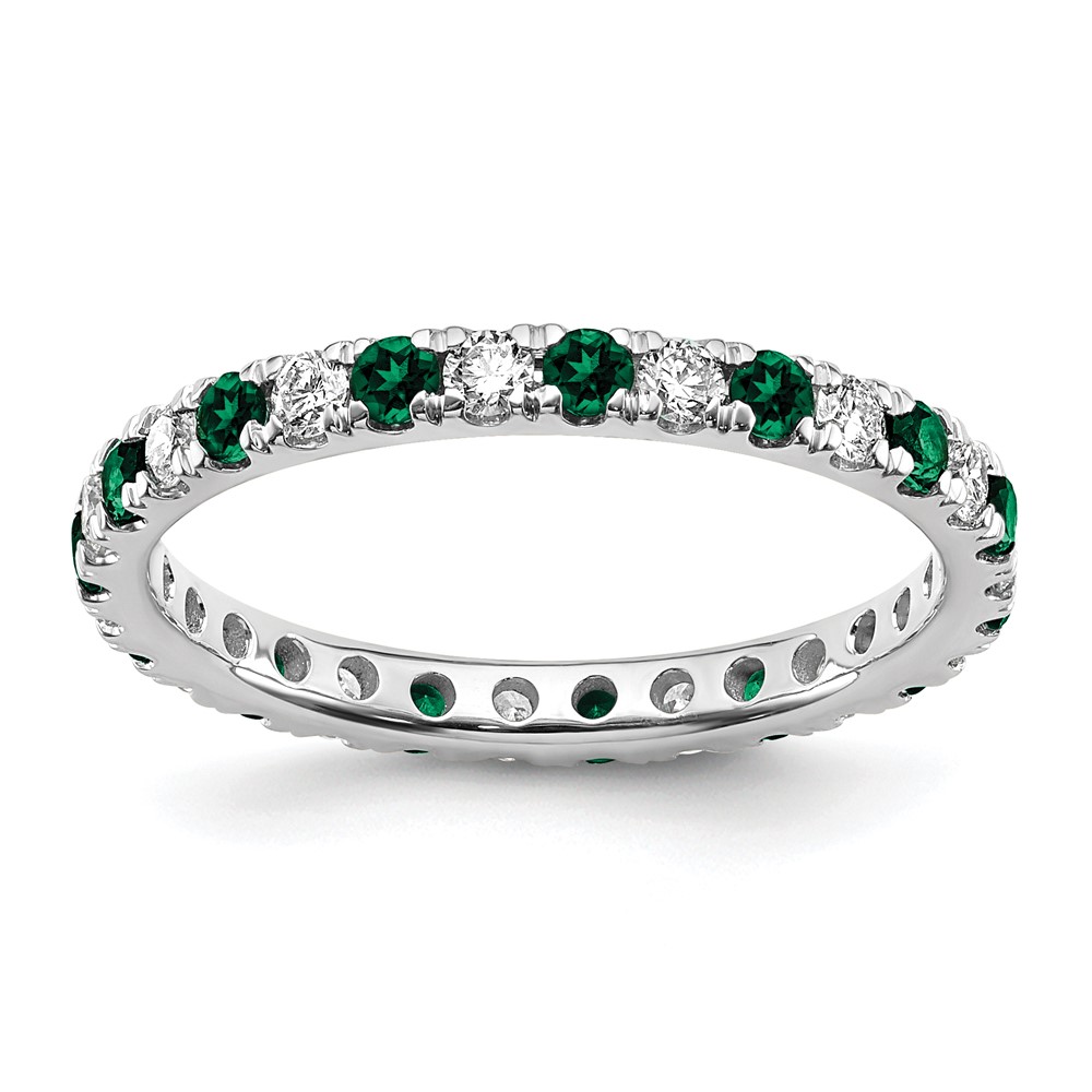 ET0049-CEM-050-7WAA-9.jpg 14k White Gold 1/2 carat Lab Grown Diamond VS/SI+ G+ and Lab Created Emerald Size 8 Eternity Band - Image 1