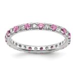 14k White Gold 3/8 carat Lab Grown Diamond VS/SI+ G+ and Lab Created Pink Sapphire Size 4 Eternity Band