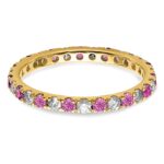 14k 3/8 carat Lab Grown Diamond VS/SI+ G+ and Lab Created Pink Sapphire Size 5 Eternity Band - Image 3