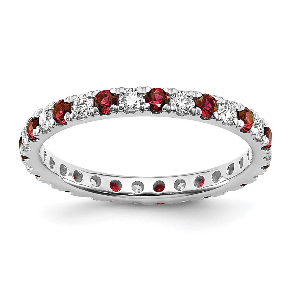 ET0049-CRU-050-7WAA.jpg 14k White Gold 3/8 carat Lab Grown Diamond VS/SI+ G+ and Lab Created Ruby Size 4.5 Eternity Band - Image 1