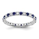 14k White Gold 3/8 carat Lab Grown Diamond VS/SI+ G+ and Lab Created Blue Sapphire Size 4.5 Eternity Band