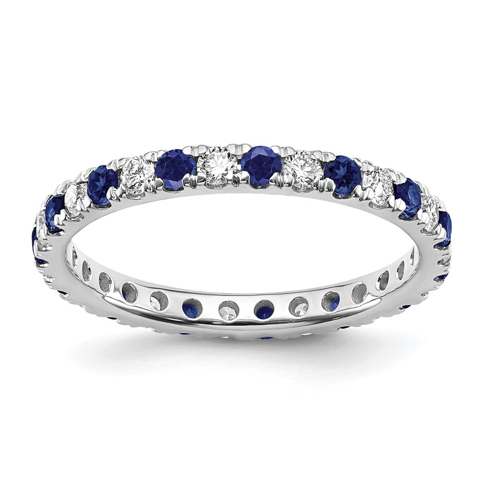 ET0049-CSA-050-7WAA.jpg 14k White Gold 3/8 carat Lab Grown Diamond VS/SI+ G+ and Lab Created Blue Sapphire Size 4.5 Eternity Band - Image 1