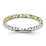 14k White Gold 3/8 carat Lab Grown Diamond VS/SI+ G+ and Lab Created Yellow Sapphire Size 5 Eternity Band
