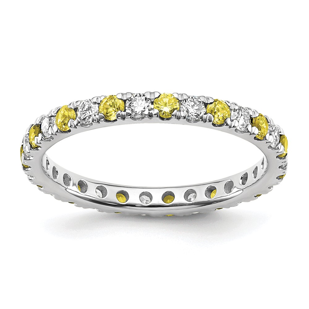 ET0049-CYS-050-7WAA.jpg 14k White Gold 3/8 carat Lab Grown Diamond VS/SI+ G+ and Lab Created Yellow Sapphire Size 4.5 Eternity Band - Image 1