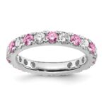 14k White Gold 1 carat Lab Grown Diamond VS/SI+ G+ and Lab Created Pink Sapphire Size 6 Eternity Band