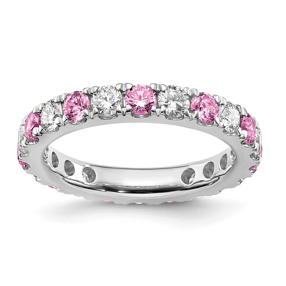 ET0050-CPS-100-7WAA-1.jpg 14k White Gold 1 carat Lab Grown Diamond VS/SI+ G+ and Lab Created Pink Sapphire Size 6 Eternity Band - Image 1
