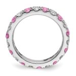 14k White Gold 1 carat Lab Grown Diamond VS/SI+ G+ and Lab Created Pink Sapphire Size 5 Eternity Band - Image 2