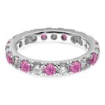 14k White Gold 1 carat Lab Grown Diamond VS/SI+ G+ and Lab Created Pink Sapphire Size 6.5 Eternity Band - Image 4
