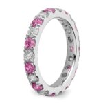 14k White Gold 1 carat Lab Grown Diamond VS/SI+ G+ and Lab Created Pink Sapphire Size 5.5 Eternity Band - Image 5