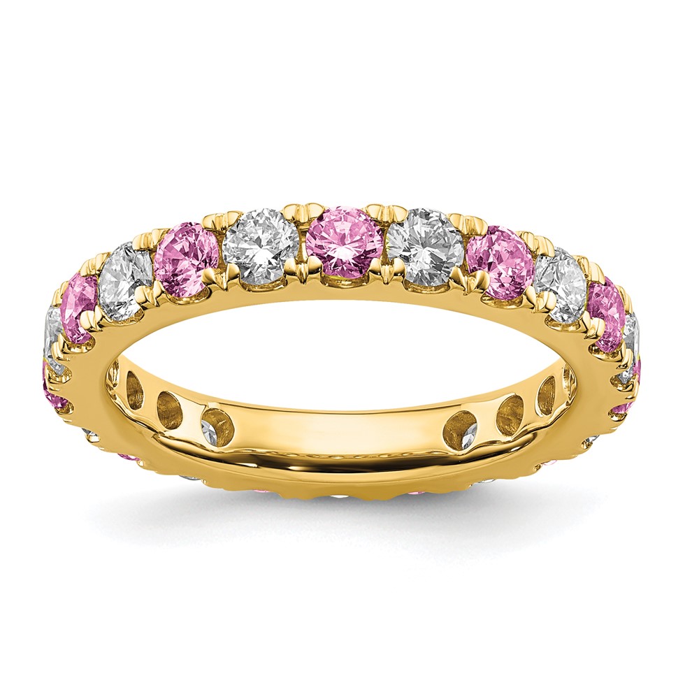 ET0050-CPS-100-7YAA-15.jpg 14k 1 carat Lab Grown Diamond VS/SI+ G+ and Lab Created Pink Sapphire Size 4 Eternity Band - Image 1