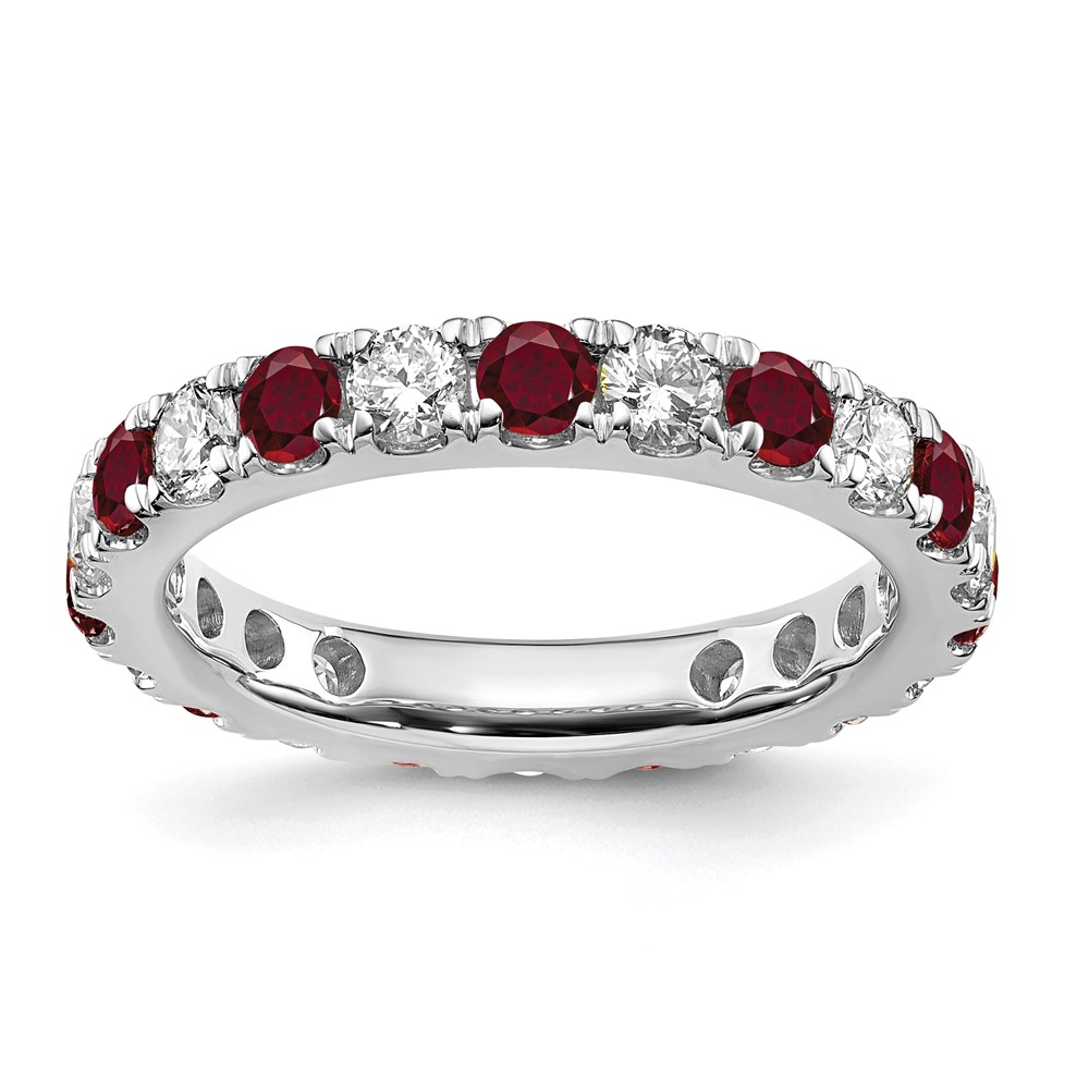 ET0050-CRU-100-7WAA-9.jpg 14k White Gold 1 1/5 carat Lab Grown Diamond VS/SI+ G+ and Lab Created Ruby Size 7 Eternity Band - Image 1